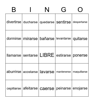 REFLEXIVE VERBS Bingo Card