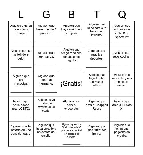 Bingo de estudio Spectrum Bingo Card