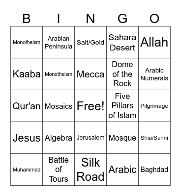 Islam Bingo Card