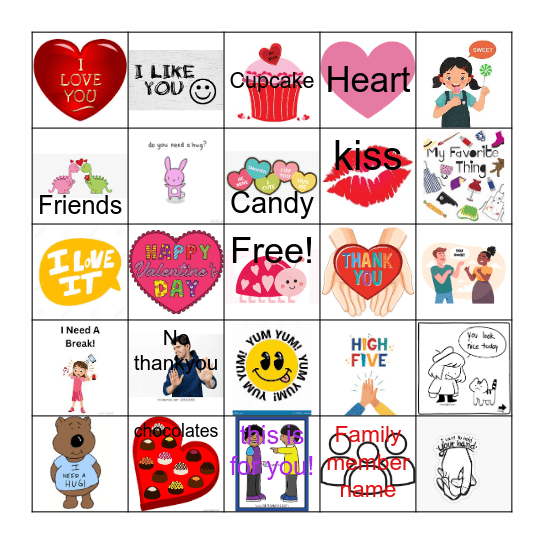 Valentine's Day vocabulary and phrases Bingo Card