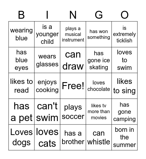 get to know you Bingo Card