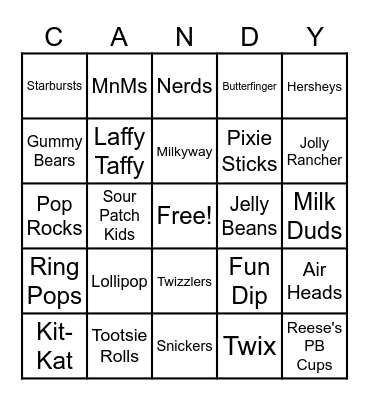 Candyland Bingo Card