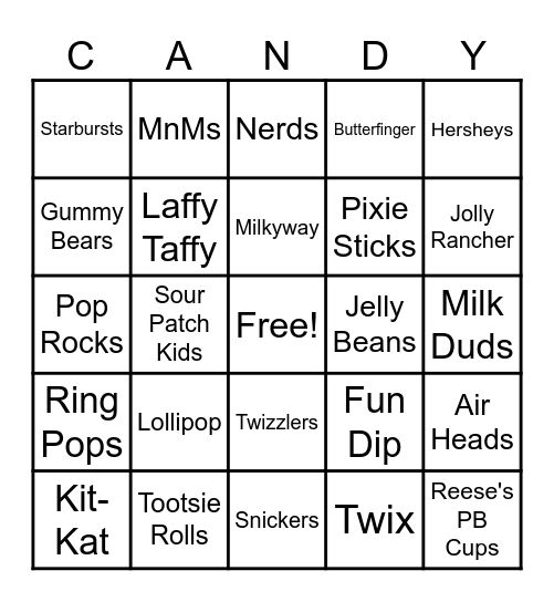 Candyland Bingo Card
