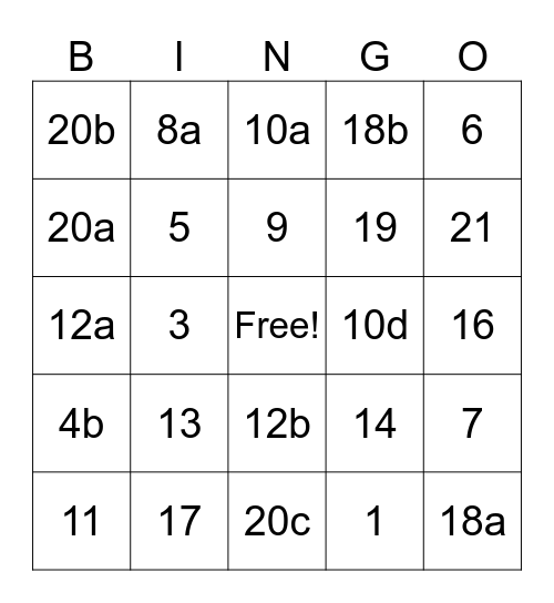 Ch. 7 REVIEW BINTO Bingo Card