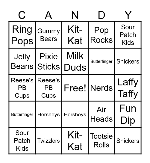Candy Land Bingo Card