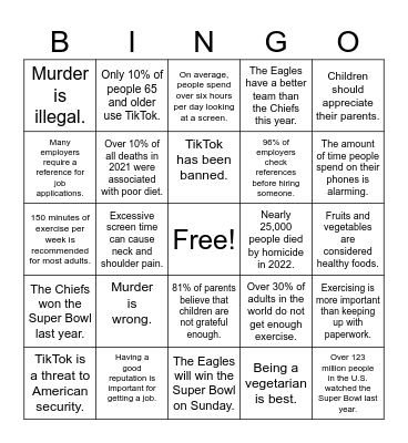 Fact, Opinion, or Statistic? Bingo Card