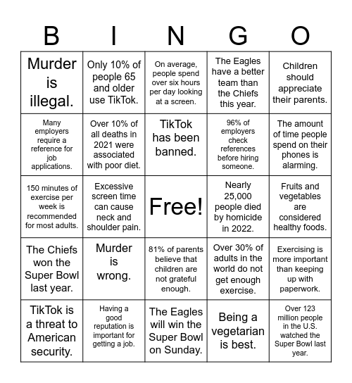 Fact, Opinion, or Statistic? Bingo Card