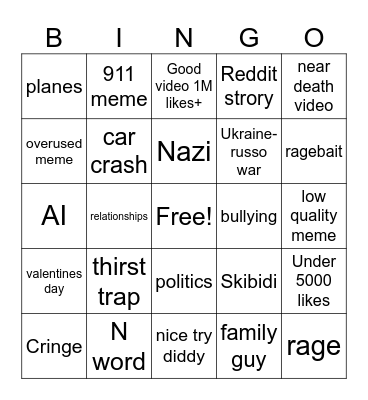 Tik tok ohio skibidi rizz sigma kai cenat ishowspeed mrbeast bingo tik tok rizz party sigma alpha Bingo Card