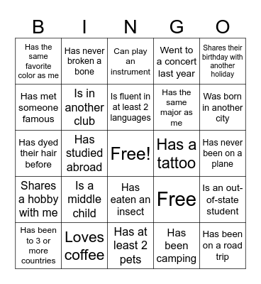HELO Icebreaker!! Bingo Card