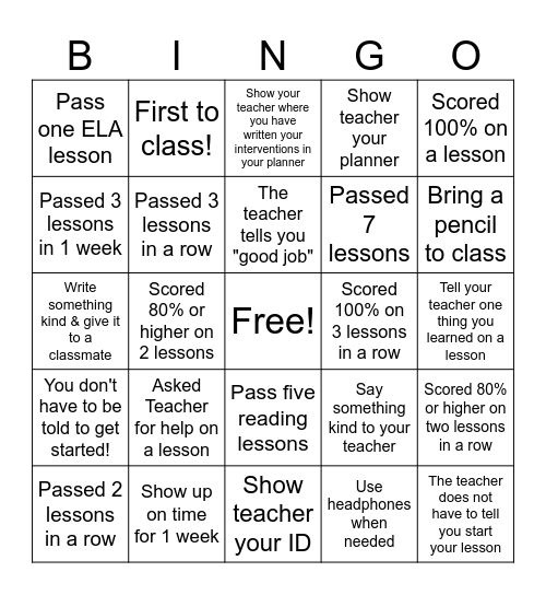 I-READY BINGO Card