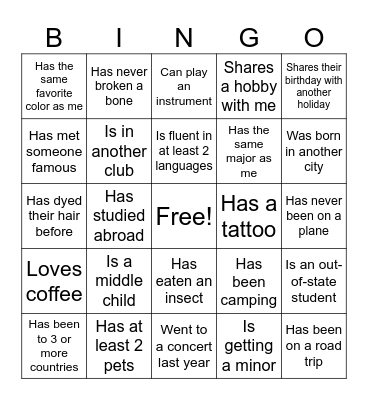 HELO Icebreaker! Bingo Card