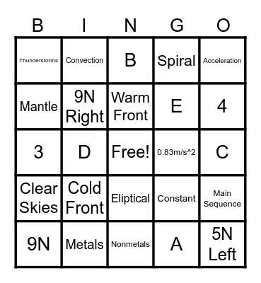 8th Science Review Bingo Card