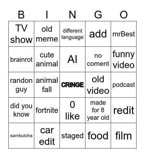 YT sorts Bingo Card