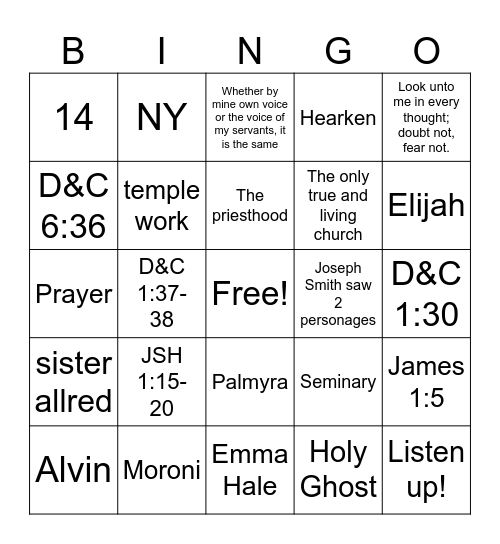 D&C week 1-2 Bingo Card