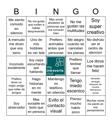 Introverts Club Bingo Card