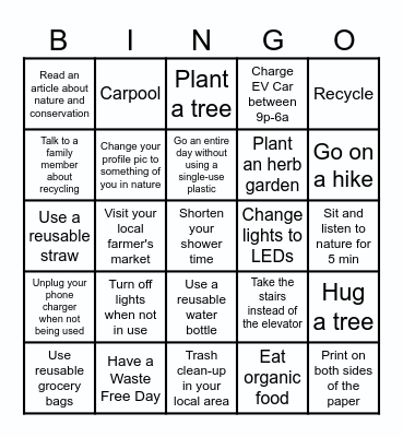 February Healthy Bingo - Week 2 - Love The Earth Bingo Card
