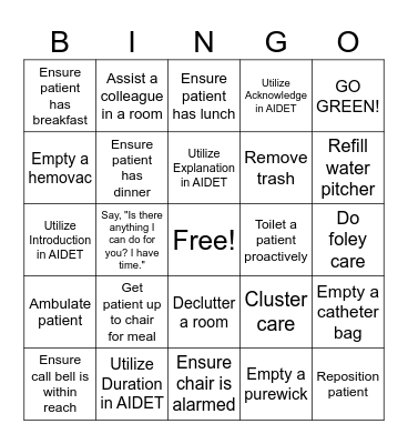 Purposeful Rounding BINGO Card