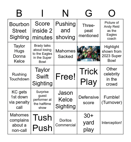 Super Bowl Bingo Card