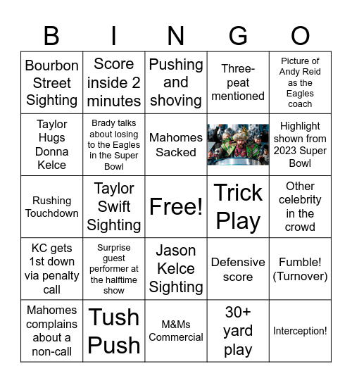 Super Bowl Bingo Card
