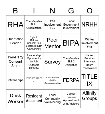EAST BINGO Card