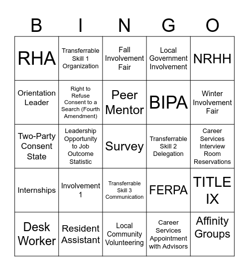 EAST BINGO Card