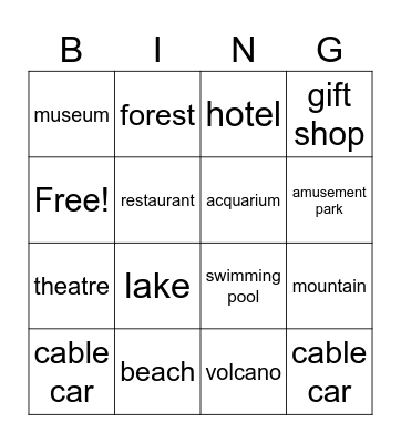 places to visit on holiday Bingo Card