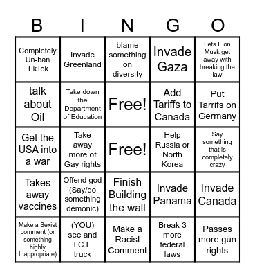 What will Trump do Next? Bingo Card
