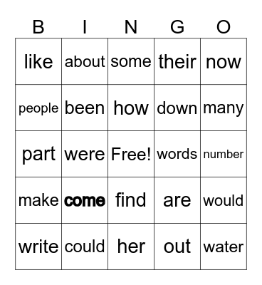 Purple Site Words Bingo Card