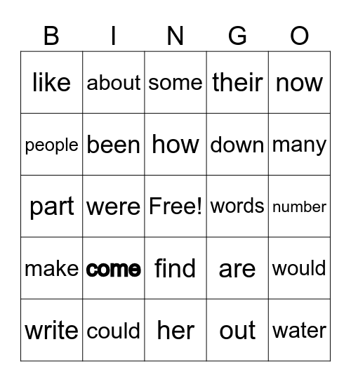 Purple Site Words Bingo Card