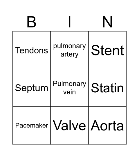 The heart Bingo Card