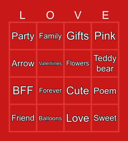 Valentines Day Bingo Card