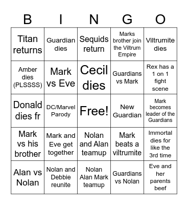 Invincible Season 3 Bingo Card