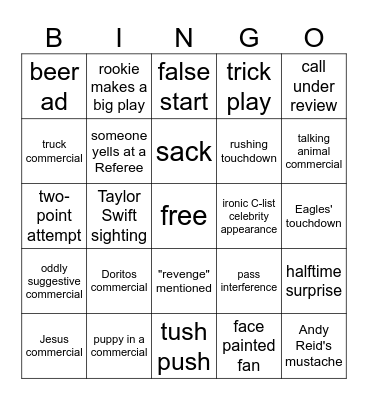 Super Bowl Bingo Card