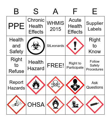Health and Safety Awareness/Pictograms Bingo Card