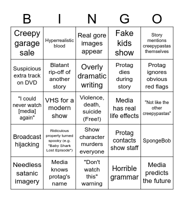 Lost Episode Creepypasta Bingo Card