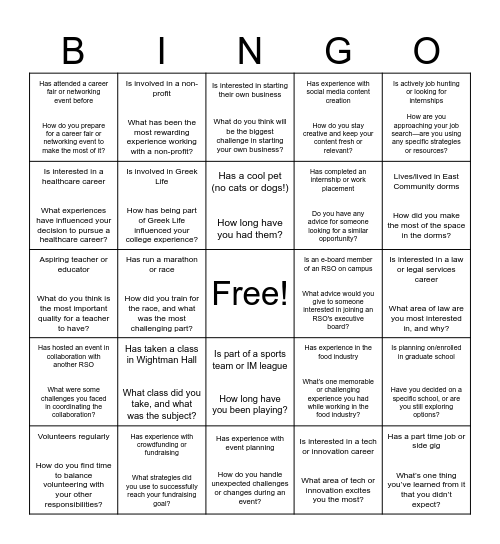 Networking Bingo! Bingo Card