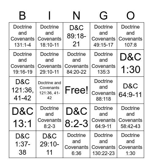 Doctrine & Covenants Doctrinal Mastery Bingo Card