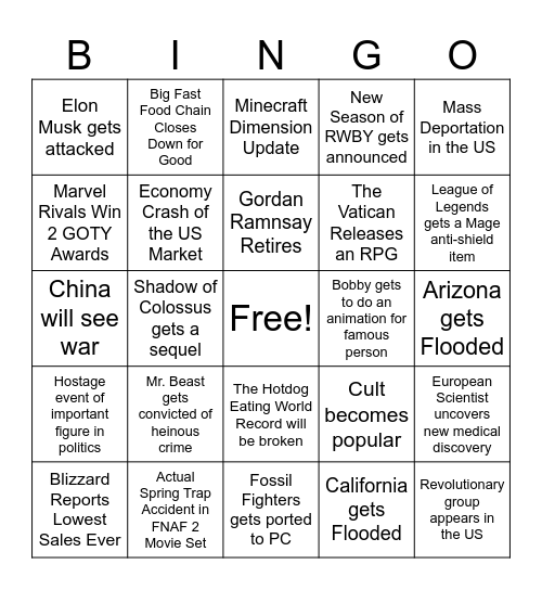 2025 Bingo Card