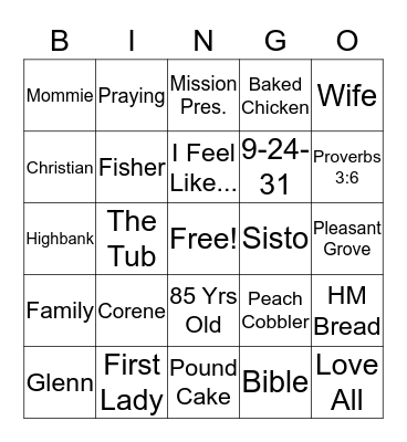 Mommie's 85th Birthday Bingo Card