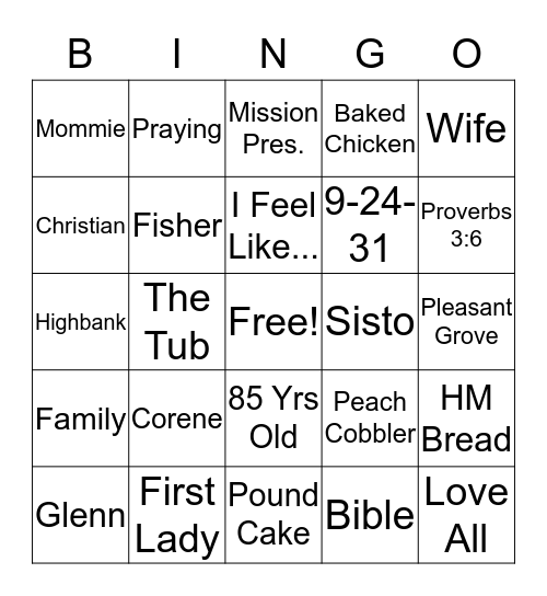 Mommie's 85th Birthday Bingo Card