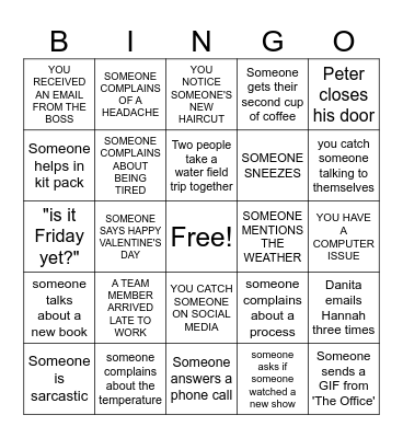VALENTINE'S DAY BINGO Card