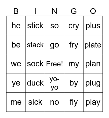 Kindergarten Special Sounds 1-7 Bingo Card