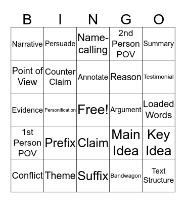 Vocabulary Bingo Card