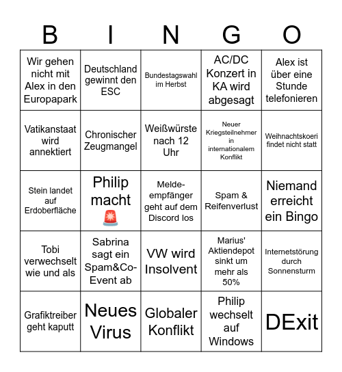 Spam&Co Katastrophenbingo 2025 Bingo Card