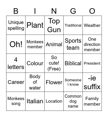 Untitled Bingo Card