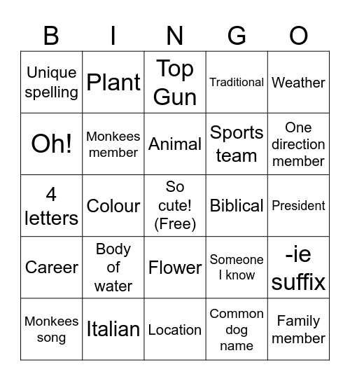 Untitled Bingo Card