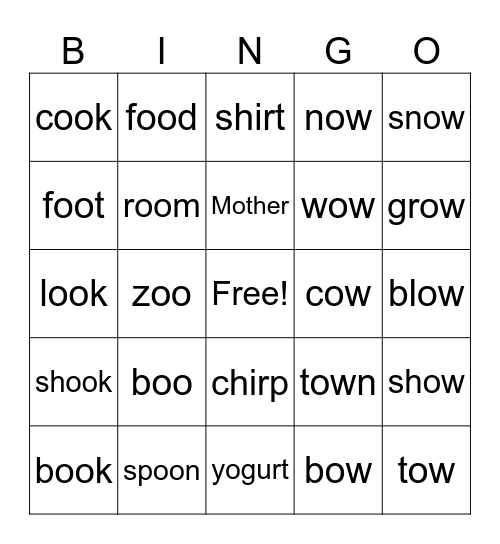 1st Grade Special Sound Bingo Card