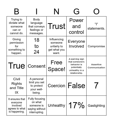 Relationship Spectrum BINGO Card