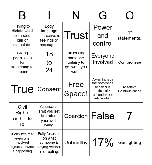 Relationship Spectrum BINGO Card