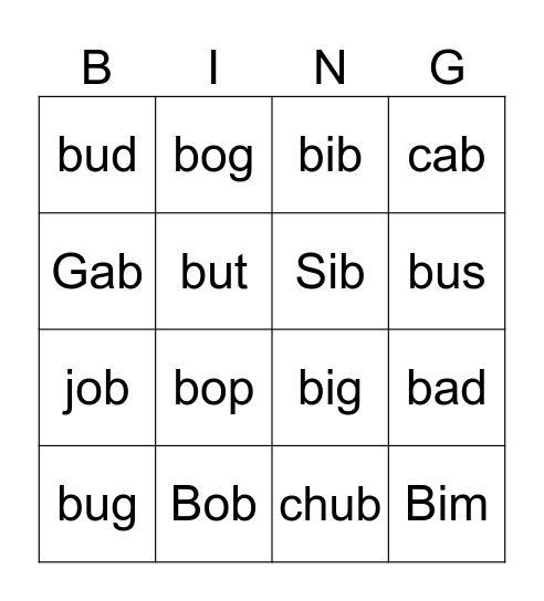 B /b/ Bingo Card